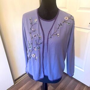 Koret Sweater Top Set Light Purple with Embroidery & Beads, Size Small